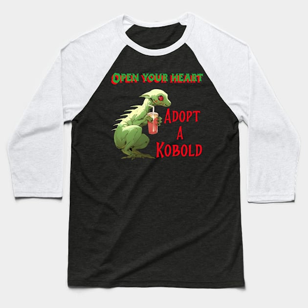 Open Your Heart— Adopt A Kobold Baseball T-Shirt by Tickle Shark Designs